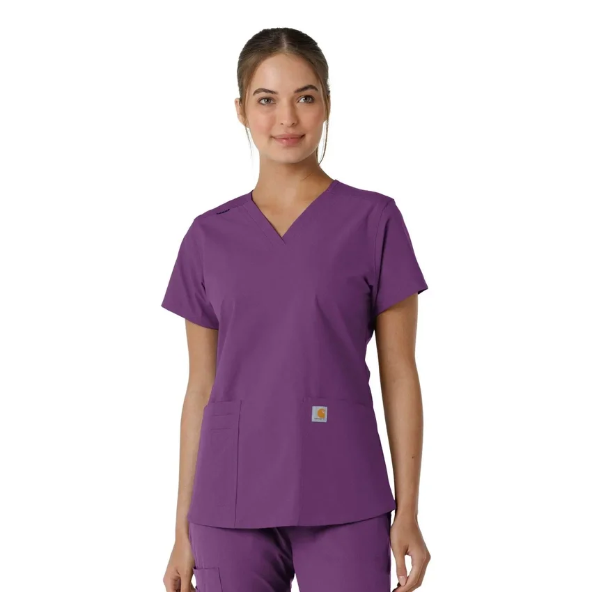 Blusa médica de cuello en V con paneles de punto Force Essentials para mujer