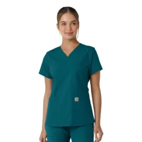 Blusa médica de cuello en V con paneles de punto Force Essentials para mujer