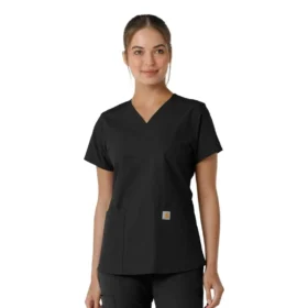 Blusa médica de cuello en V con paneles de punto Force Essentials para mujer