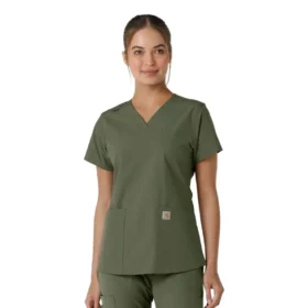 Blusa médica de cuello en V con paneles de punto Force Essentials para mujer