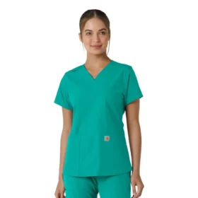 Blusa médica de cuello en V con paneles de punto Force Essentials para mujer