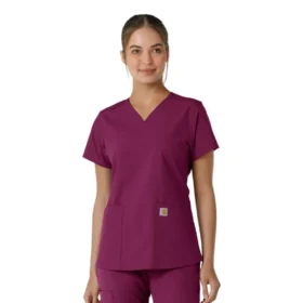 Blusa médica de cuello en V con paneles de punto Force Essentials para mujer
