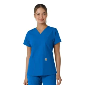 Blusa médica de cuello en V con paneles de punto Force Essentials para mujer
