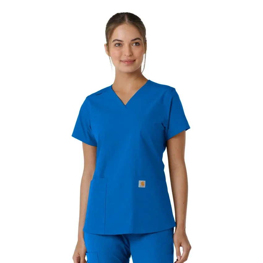 Blusa médica de cuello en V con paneles de punto Force Essentials para mujer