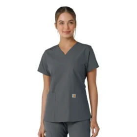 Blusa médica de cuello en V con paneles de punto Force Essentials para mujer