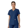 Blusa médica de cuello en V con paneles de punto Force Essentials para mujer