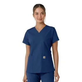 Blusa médica de cuello en V con paneles de punto Force Essentials para mujer
