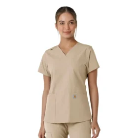 Blusa médica de cuello en V con paneles de punto Force Essentials para mujer