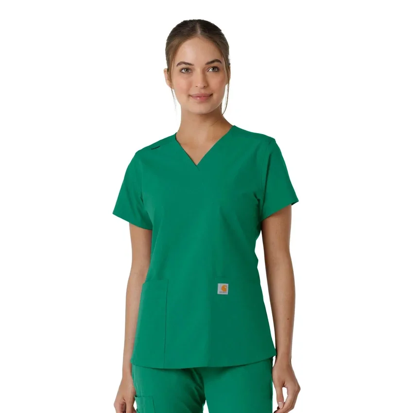 Blusa médica de cuello en V con paneles de punto Force Essentials para mujer