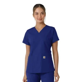 Blusa médica de cuello en V con paneles de punto Force Essentials para mujer