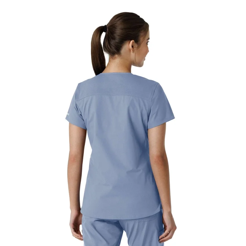 Blusa médica de cuello en V con paneles de punto Force Essentials para mujer