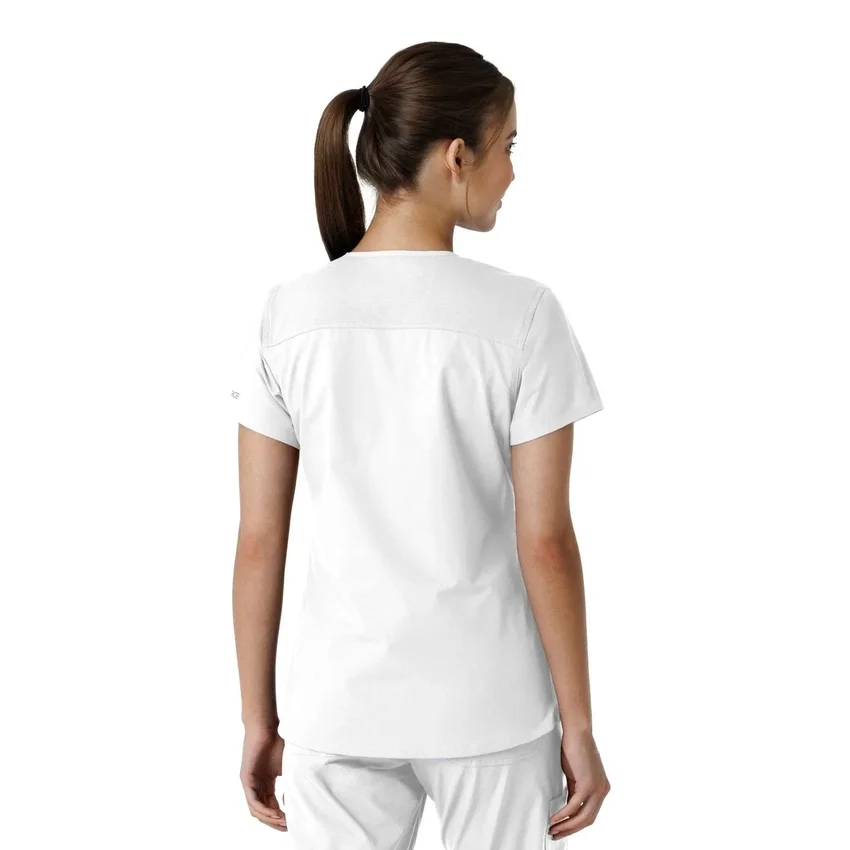 Blusa médica de cuello en V con paneles de punto Force Essentials para mujer