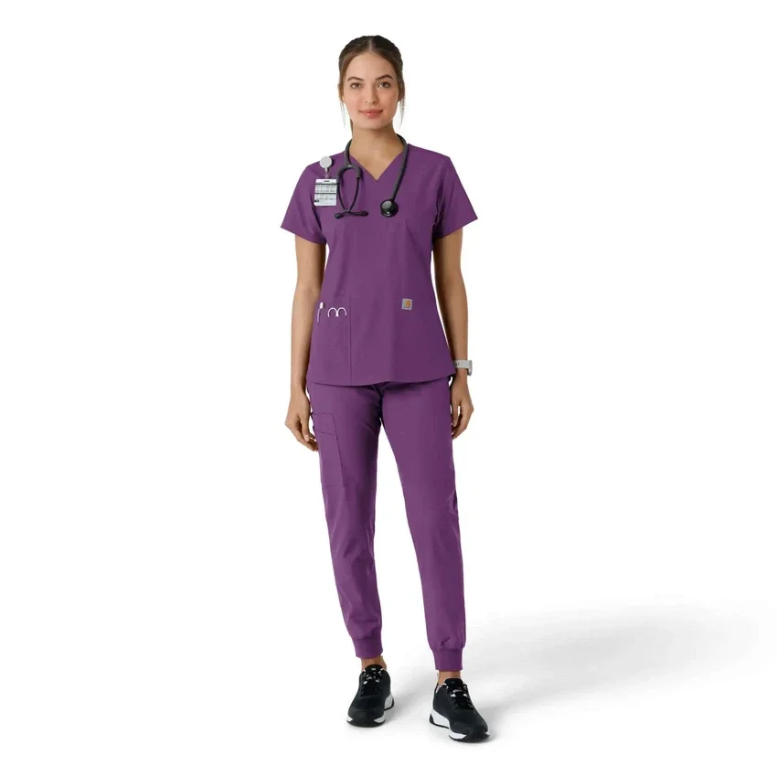 Blusa médica de cuello en V con paneles de punto Force Essentials para mujer