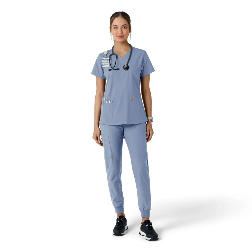 Blusa médica de cuello en V con paneles de punto Force Essentials para mujer