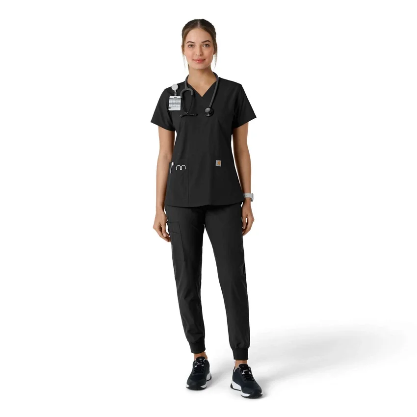 Blusa médica de cuello en V con paneles de punto Force Essentials para mujer