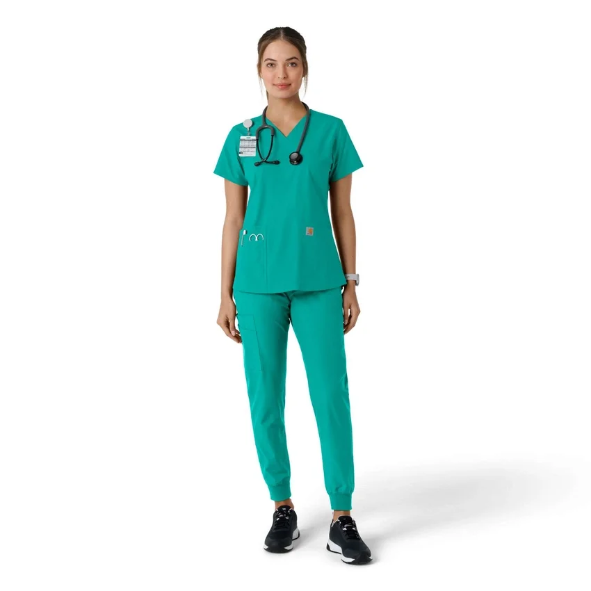 Blusa médica de cuello en V con paneles de punto Force Essentials para mujer