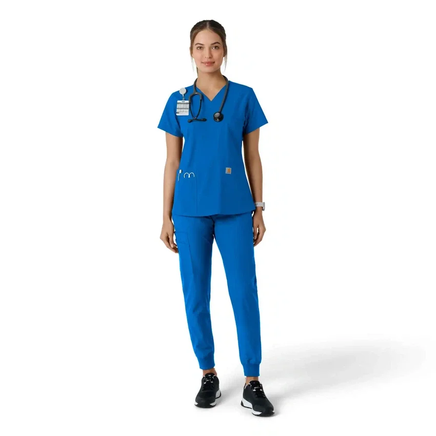 Blusa médica de cuello en V con paneles de punto Force Essentials para mujer