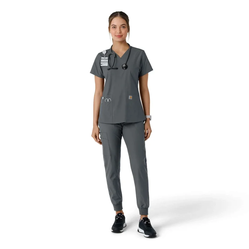 Blusa médica de cuello en V con paneles de punto Force Essentials para mujer
