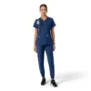 Blusa médica de cuello en V con paneles de punto Force Essentials para mujer