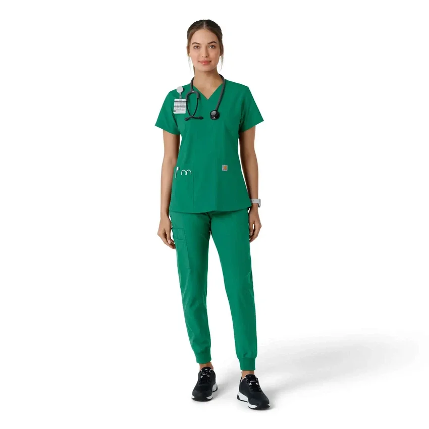 Blusa médica de cuello en V con paneles de punto Force Essentials para mujer