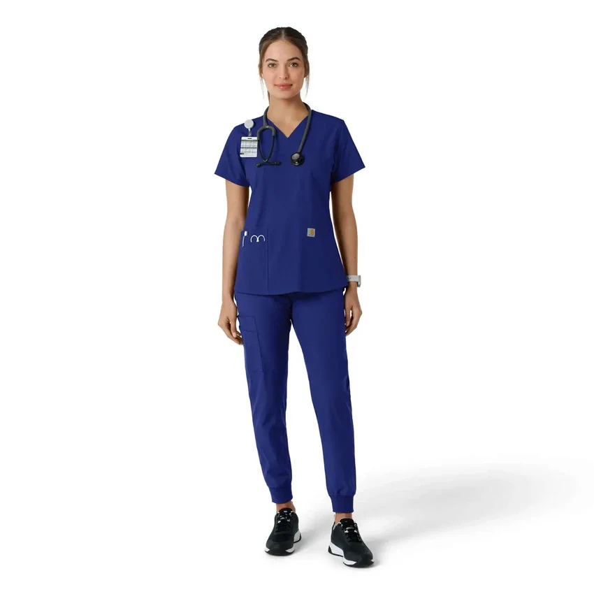 Blusa médica de cuello en V con paneles de punto Force Essentials para mujer