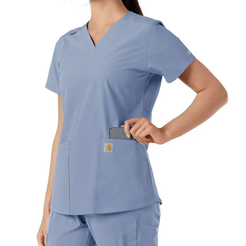 Blusa médica de cuello en V con paneles de punto Force Essentials para mujer