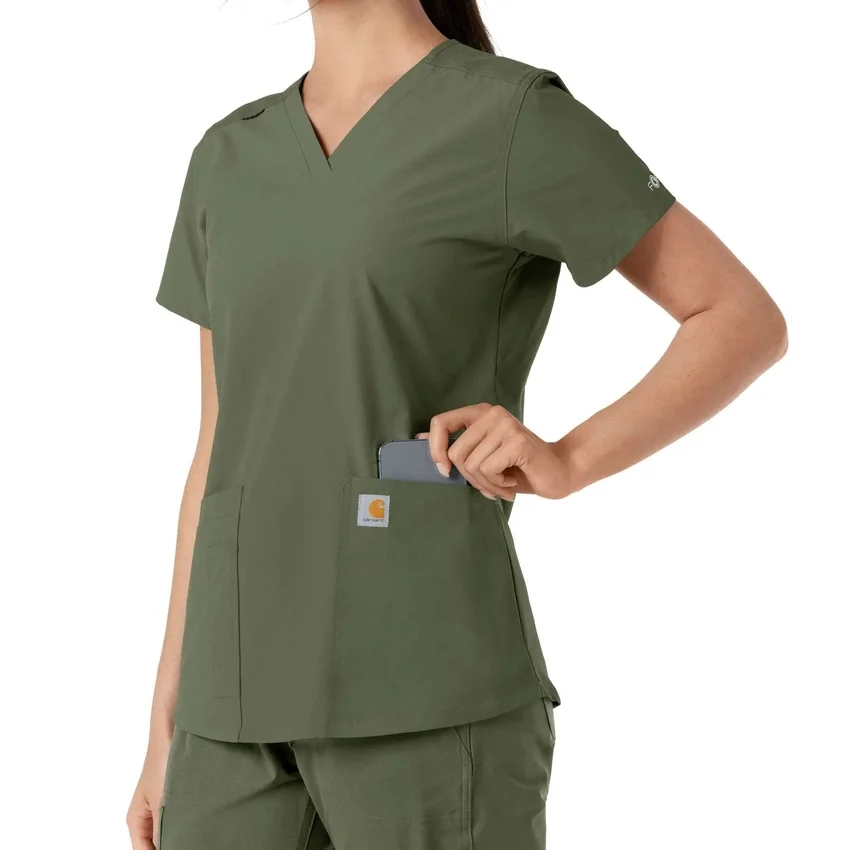 Blusa médica de cuello en V con paneles de punto Force Essentials para mujer