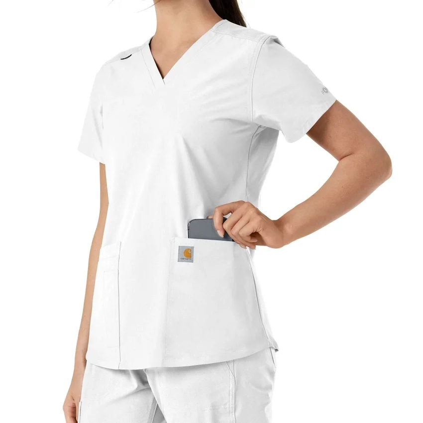 Blusa médica de cuello en V con paneles de punto Force Essentials para mujer