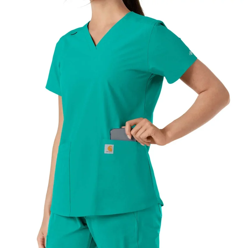 Blusa médica de cuello en V con paneles de punto Force Essentials para mujer