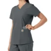 Blusa médica de cuello en V con paneles de punto Force Essentials para mujer