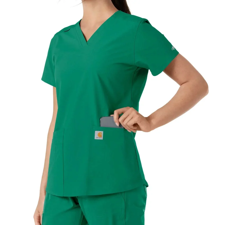 Blusa médica de cuello en V con paneles de punto Force Essentials para mujer