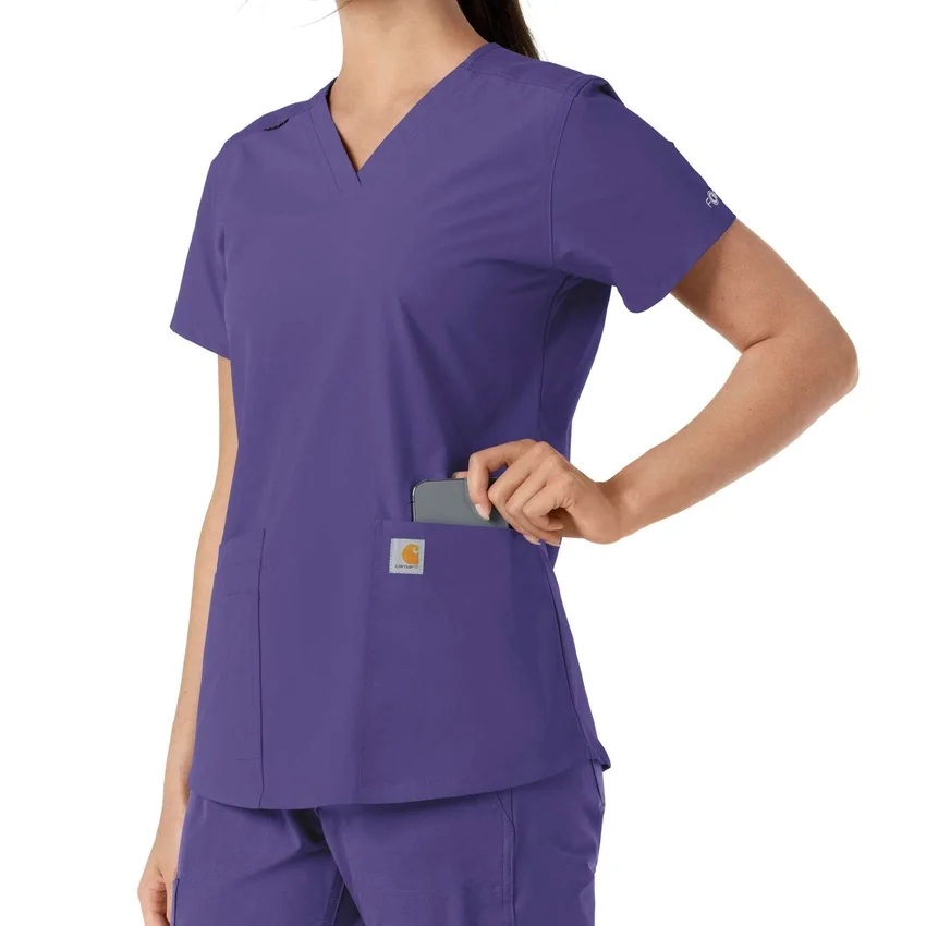 Blusa médica de cuello en V con paneles de punto Force Essentials para mujer