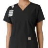 Blusa médica de cuello en V con paneles de punto Force Essentials para mujer