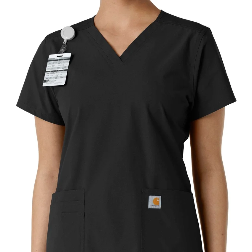Blusa médica de cuello en V con paneles de punto Force Essentials para mujer
