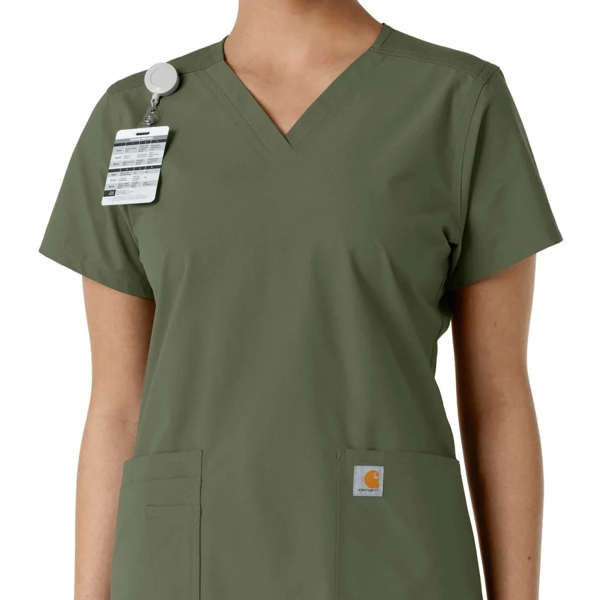 Blusa médica de cuello en V con paneles de punto Force Essentials para mujer