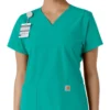 Blusa médica de cuello en V con paneles de punto Force Essentials para mujer