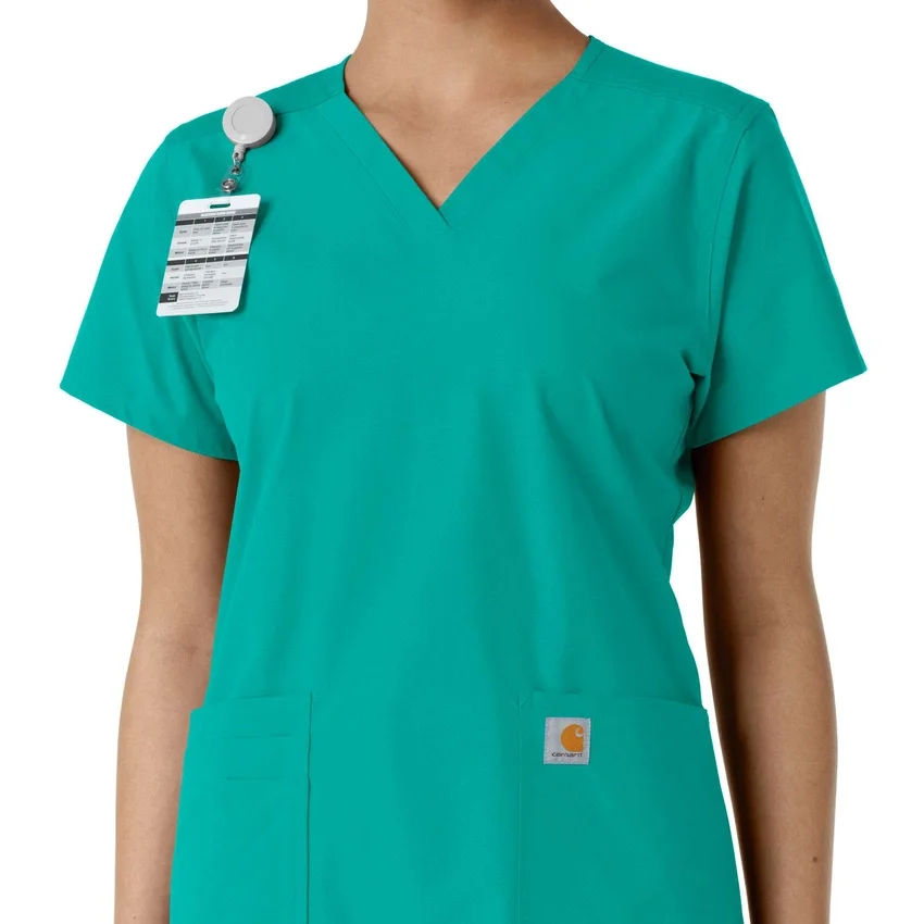 Blusa médica de cuello en V con paneles de punto Force Essentials para mujer