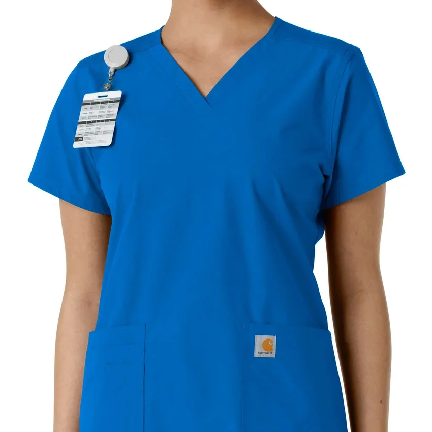 Blusa médica de cuello en V con paneles de punto Force Essentials para mujer