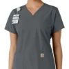 Blusa médica de cuello en V con paneles de punto Force Essentials para mujer