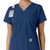 Blusa médica de cuello en V con paneles de punto Force Essentials para mujer