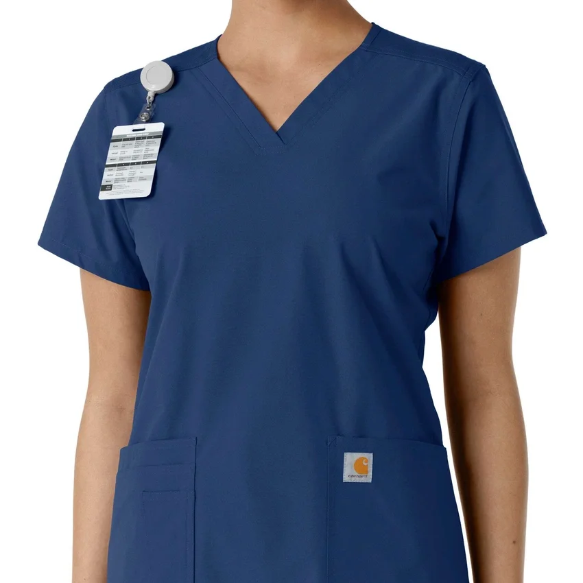 Blusa médica de cuello en V con paneles de punto Force Essentials para mujer