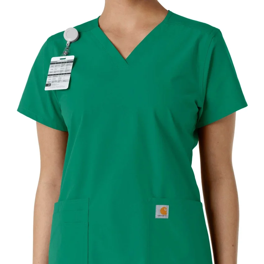 Blusa médica de cuello en V con paneles de punto Force Essentials para mujer