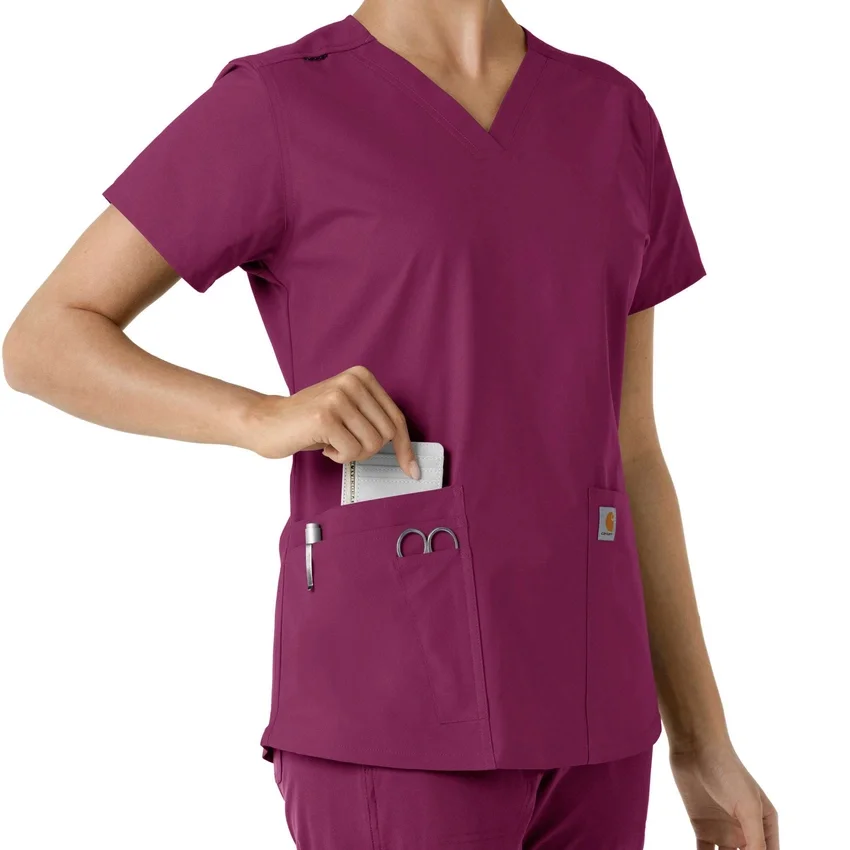 Blusa médica de cuello en V con paneles de punto Force Essentials para mujer