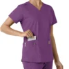 Blusa médica de cuello en V con paneles de punto Force Essentials para mujer