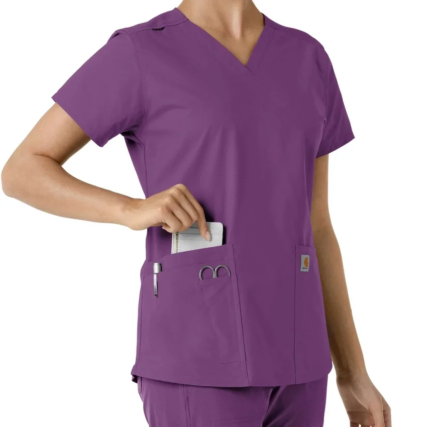 Blusa médica de cuello en V con paneles de punto Force Essentials para mujer