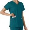Blusa médica de cuello en V con paneles de punto Force Essentials para mujer