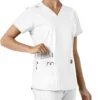 Blusa médica de cuello en V con paneles de punto Force Essentials para mujer