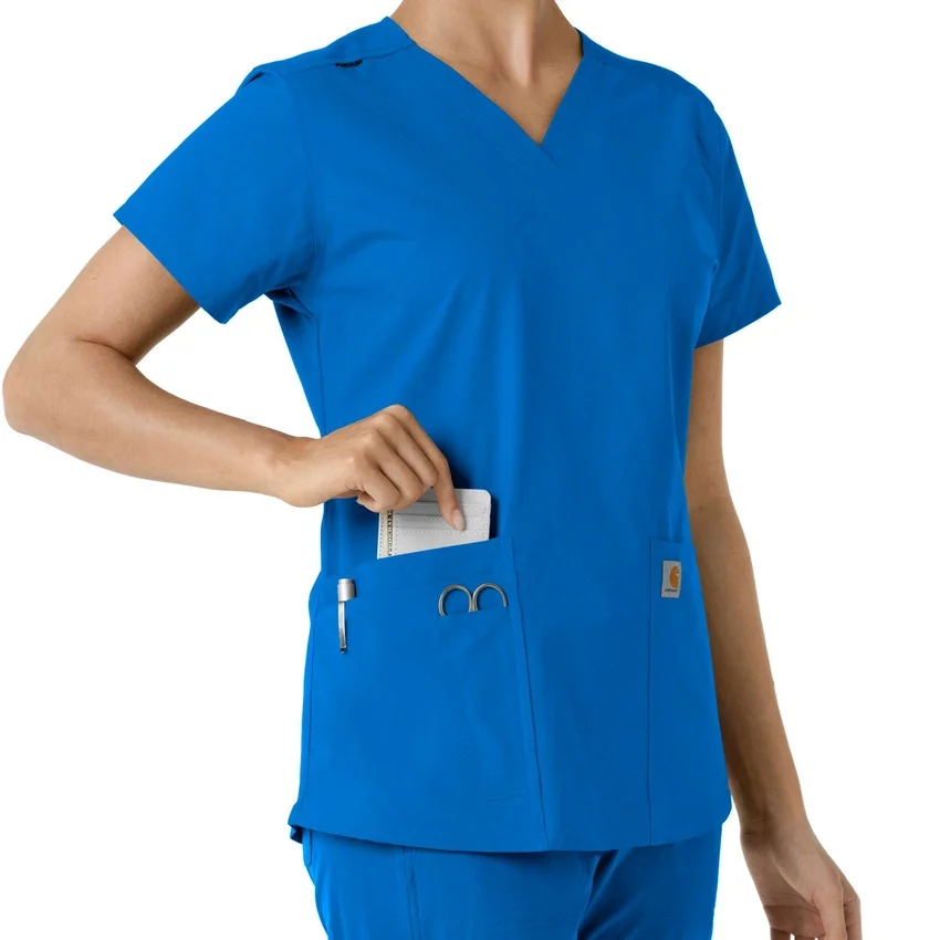 Blusa médica de cuello en V con paneles de punto Force Essentials para mujer