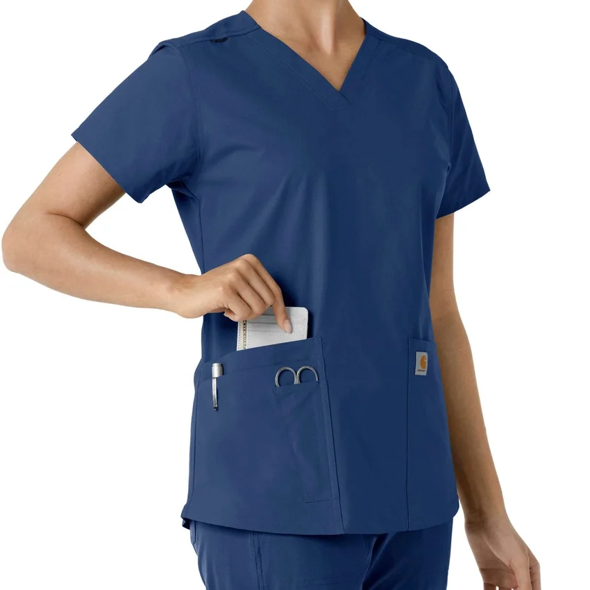 Blusa médica de cuello en V con paneles de punto Force Essentials para mujer