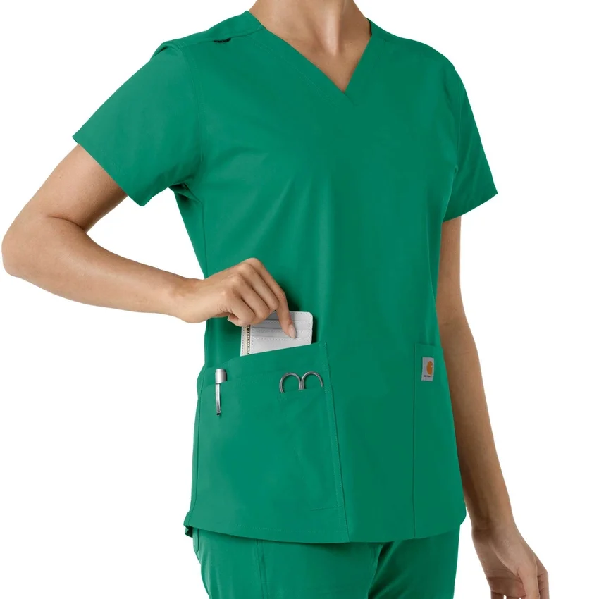 Blusa médica de cuello en V con paneles de punto Force Essentials para mujer